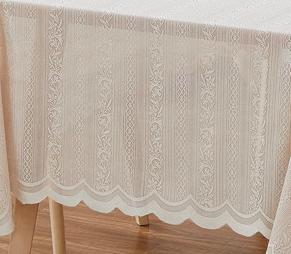 LinenZone Round Lace Tablecloth with Elegant Scalloped Bottom for Any Special Event Such as Wedding, Birthday Party, Baby Shower, Anniversary. Sits 4 to 6 People. (Linda 70 Round, Linen)