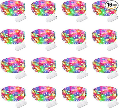 16 Pack 30 Led Fairy Lights Battery Operated 10 Feet Waterproof Twinkle String Mason Jar Silver Wire Firefly for Christmas Party Multicolor