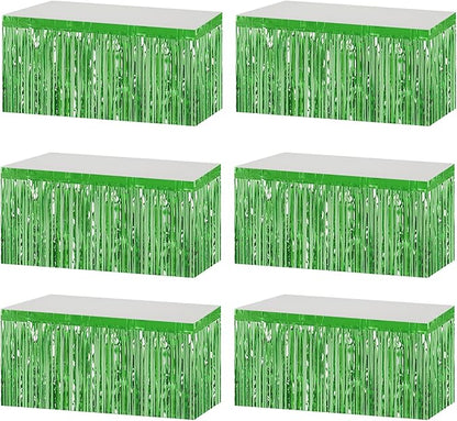 6 Pack 29x108 Inch Metallic Foil Fringe Tinsel Table Skirts Banner for Rectangle Tables Streamer Curtains Backdrop for Wedding, Birthday, Parade Floats, St Patrick Day Party Decoration(Light Green)