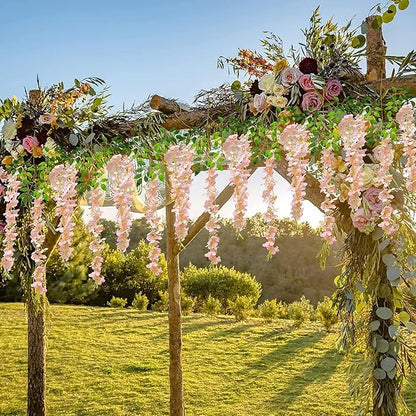 12 Pack Light Pink Wisteria Hanging Flowers Garland, 3.77 Feet Artificial Flower Vines, Fake Wisteria, Artificial Vines Hanging Garland for Backdrop Outdoor Yard Garden Decor