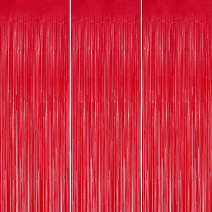 3 Pack Foil Fringe Backdrop - Pastel Red Shiny Tinsel Curtains for Party Decoration/Photo Booth Props - 3.3x8.2 FT Metallic Foil Backdrop for Birthday, Wedding, Graduation, Christmas.