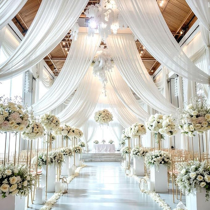 PARTISKY Wedding Arch Draping Fabric,1 Panel 18FT White Drapes Chiffon Fabric Drapery Decorations for Ceremony Reception Party Ceiling Backdrop