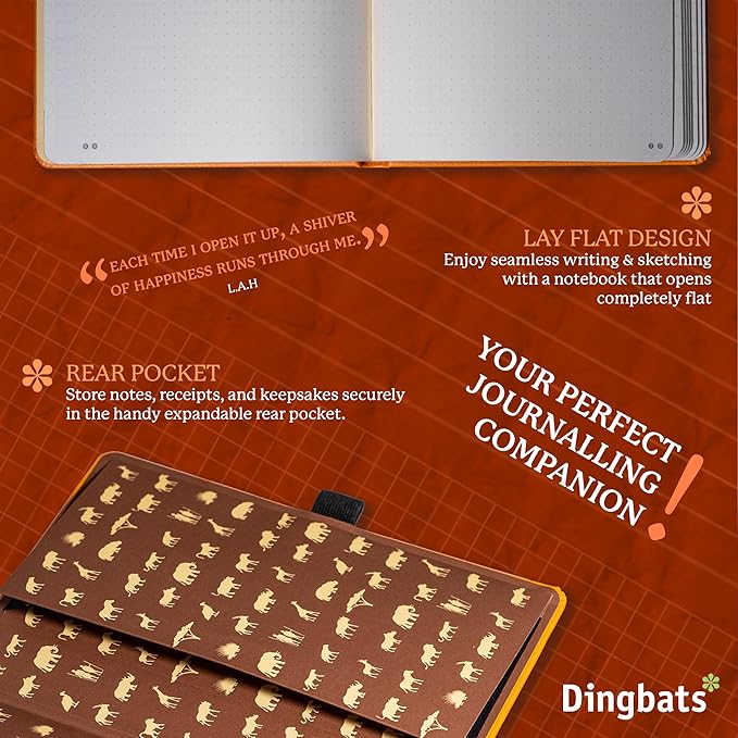 Dingbats* Earth Dotted Writing Journal Notebook A5 - Vegan Leather Hardcover - Ideal for Work, Travel - Pocket, Elastic Closure & Bookmark