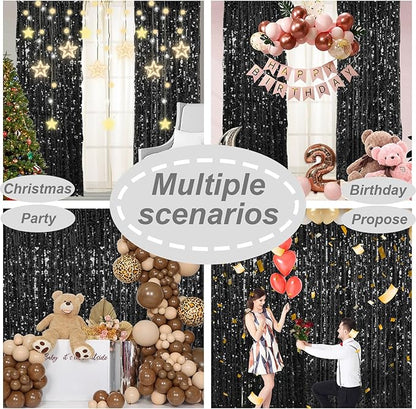 18MM Black Big Sequin Payatte Backdrop Curtains 4.5FTX9FT 2 Panels-Black Drapes Curtains for Thanksgiving Christmas Home Party Supplies