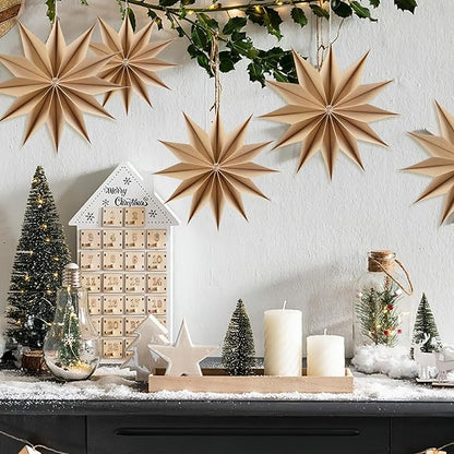 5 Pcs 12-Pointed Brown Paper Star Lanterns 12 Inch Hanging Lamp Rustic Paper Decorations Shade Scandi Home Party Decorations for Wedding Birthday Christmas