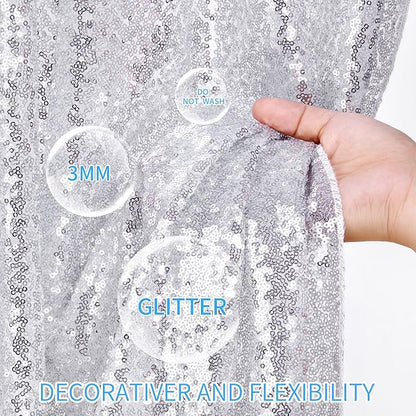 Sequin Backdrop Curtains 6ft x 8ft Silver Background Wedding Decoration Panels Giltter Curtains for Birthday Party 2 Pcs 3ftx8ft