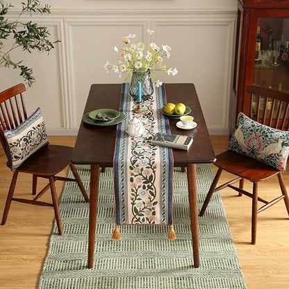 ISAENNE Designer Vintage Elegant Linen Table Runner 102 Inches Long,Colorful Flower Pattern Soft Table Runners for Dining Tables,Thanksgiving,Kitchen Tables,Christmas,12"*102"-Naples C