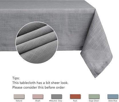 maxmill Lux Faux Linen Table Cloth with Slubby Texture Wrinkle Resistant Anti-Shrink Soft Tablecloth for Kitchen Dining Tabletop for Banquet Parties Event Dinner Rectangle 52 x 70 Inch Neutral Grey