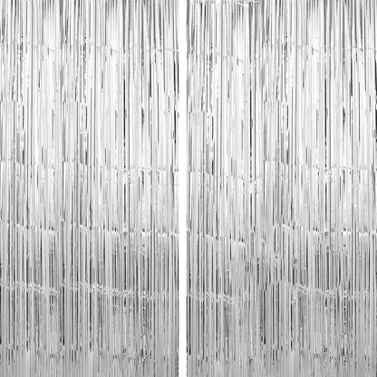 Crosize 8 Pack 3.3 x 9.9 ft Sliver Foil Fringe Curtains Party Decorations, Sliver Tinsel Curtain Backdrop for Parties, Door Streamers, Glitter Streamer Backdrop for Birthday Decoration