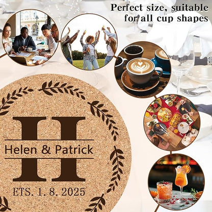 Custom Coasters Personalized Cork Coasters Bulk with Logo Wedding Personalized Cork Natural Wood Engraved Drink for Wedding Favors (Cork Coasters - Circle)
