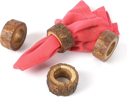 Farmhouse Rustic Wood Napkin Rings Set of 12 - Wooden Napkin Rings for Dinner Table Decoration, Wedding Dinner Party Banquet and Catering Party Services Table Decorations (Brown) - CLEENTABLE