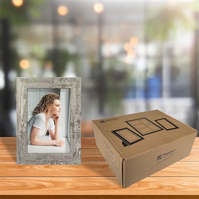 4x6 Picture Frame set of 4, High Definition Glass Distressed Moss Green Frame, 4 x 6 Wood Photo Frames for Desktop Display and Wall Mounting