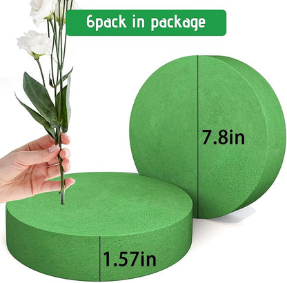 Max Shape 6Pcs Floral Foam Round Blocks, Large Wet and Dry Green Foam for Artificial and Fresh Flower Arrangement,Flower Foam Blocks for Wedding Party Decorations (7.8 Inch)