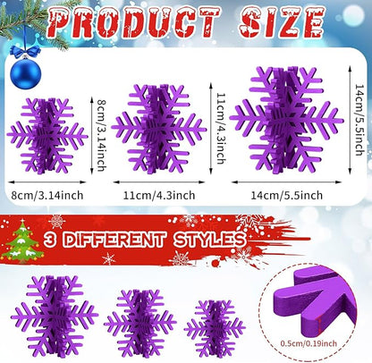 Bucherry 12 Pcs Wooden Snowflake Table Decor 3D Snowflake Tabletop Signs and Centerpiece for Christmas Xmas Winter Wonderland Decorations Home Party(Purple)