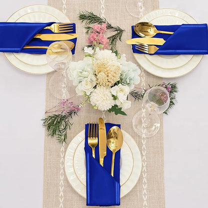 12 Pieces Royal Blue Satin Napkins, 17" x 17" Square Table Napkins, Silky Soft Smooth Washable Napkins for Restaurant, Weddings, Dinner, Party Decoration