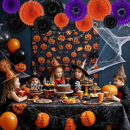 BEISHIDA Black Orange Purple Hanging Honeycomb Round Paper Fans Decoration Set for New Year Baby Shower Halloween Birthday Wedding Photo Booth Backdrops Anniversary Paper Party Supplies 11packs