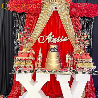 QueenDream Red Sequin Backdrop 2 Panels 2FTx8FT Christmas Party Backdrop Curtains Glitter Photo Background Wedding Stage Decorations