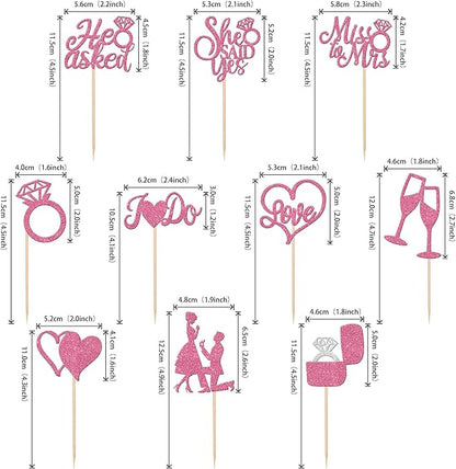 30 PCS He Asked She Said Yes Cupcake Toppers Glitter Engagement Cupcake Toppers Miss to Mrs I Do Love Heart Ring Miss to Mrs Cupcake Picks for Wedding Engagement Party Cake Decorations Supplies Pink