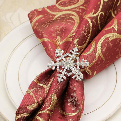 Halatool Set of 6 Christmas Rhinestone Snowflake Napkin Rings for Xmas Dining Table- Napkin Ring Holder for Christmas, Thanksgiving, Holiday Party Table Decoration
