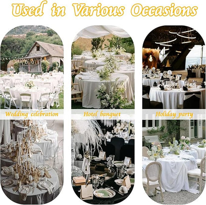 KKJIAF 1 Pack 108 Inch Round Table Cloth, White Overlay Round Satin Table Cover, Silky Satin Dining Tablecloths for Wedding Buffet Parties Banquet Decoration
