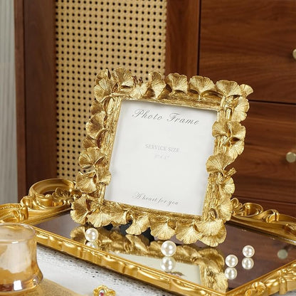 Cuspin Vintage Gold 5x5 Picture Frame, Gold Ornate Leaf Textured Hand-Crafted Resin with Glass Front, Antique Square Photo Frame for Tabletop Display, Retro Design Home Decor
