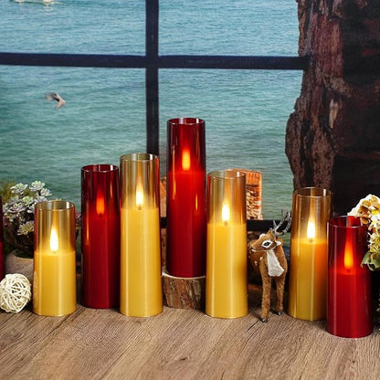 Flameless LED Candles, Upgraded Realistic Flickering Flame Battery Operated Candles with Remote Timer, Acrylic Electric Set of 5 for Romantic Ambiance and Home Decoration（Red）