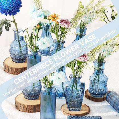 Mini Bud Vases As Wedding Centerpieces for Tables,Clear Bud Vases for Flowers,Small Flower Vases Suitable for Birthday Party,Anniversary,Wedding Reception,Baby Shower (Blue, 12PCS)