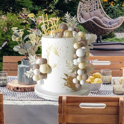 MIAHART Ball Cake Toppers Boho Grass Cake Topper Ball Cake Insert Decoration for Birthday Wedding Baby Shower Party Decorations Boho Themed Party Supplies (Khaki，white，ivory white)