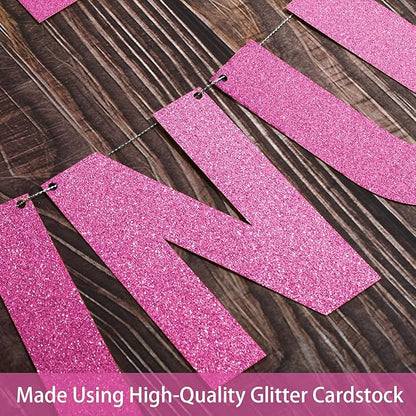 TaoBary 112 Pcs DIY Letter Kit Glitter Customizable Banner Letters Include 107 Letters and Numbers 3 Rope and 2 Needles for Birthday Halloween Christmas Wedding Valentine Party Decor(Pink)