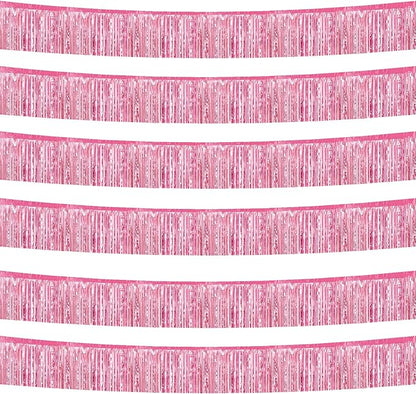 6 Pack 10 Feet Foil Fringe Garland Metallic Tinsel Streamers Banner Wall Hanging Curtain Backdrop Banner for Parade Floats, Thanksgiving, Christmas, Birthday, Halloween Party Decorations(Pink)