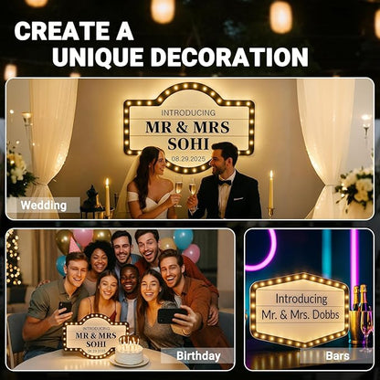 Custom Wedding Bottle Service Sign,IP67 Waterproof LED Marquee Light Up Board with Bulbs,Personalized Party Decoration for Bride Groom,Engagement Anniversary Birthday Celebration Event Decor