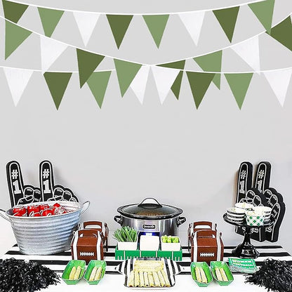 32Ft Olive Green Party Decorations Sage Green Triangle Flag Fabric Banner Pennant Garland Streamers for Birthday Wedding Woodland Baby Shower Jungle Safari Summer Golf Outdoor Party Decor
