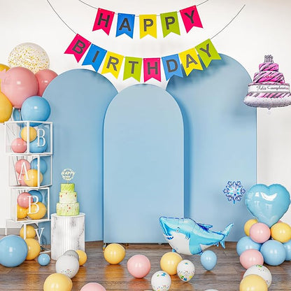 Spandex Anti Wrinkle Arch Backdrop Cover - High Elastic Fitted Arch Stand Cover Set of 3 Dusty Blue Round Top Chiara Backdrop for Wedding Birthday Party Garden 6.6FT, 7.2FT, 8FT