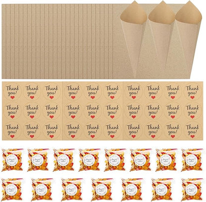 PATIKIL Dried Flower Confetti Cones, 30Pcs Paper Tapers Cone Holder with Dried Rose Petals / Sticker for Wedding Party Engagement Birthday DIY Decoration, Red/Yellow
