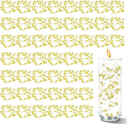 50 PCS Artificial Floating Beads for Centerpieces Vases, Yellow 8+3mm String Beads for Wedding Party Faux Pearl String for Decorating, String Pearls for Crafts Vase Filler