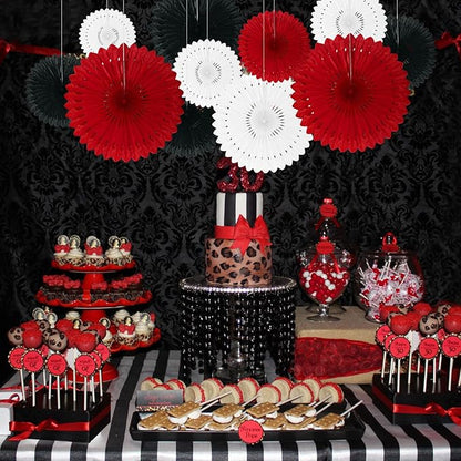 18 Pcs Red White Black Hanging Paper Fan, Hanging Honeycomb Round Paper Fans for Weddings, Birhdays, Christmas, Baby Showers, Classroom, Bachelor Ceiling Party Supplies
