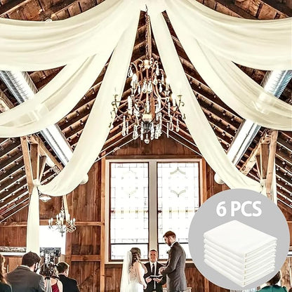 DUOBAO Ivory Ceiling Drapes Sheer Backdrop Curtains 6 Panels 5ftx20ft Reception Halls Drapeing Banquet Room Curtain with Rod Pocket for Wedding Birthday Stage Decoration