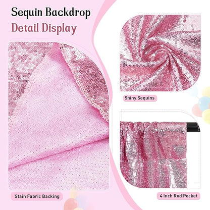 SquarePie Sequin Backdrop Curtain Not See Through Thick Glitter Background for Party 8FT x 10FT Fuchsia Pink