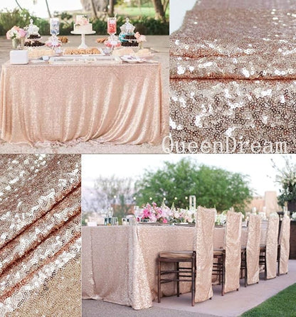 QueenDream Sequin Tablecloth 90"x132" Champagne Blush Party Tablecloth Rectangular Seamless Sequin Table Cloth Glitter Wedding Birthday Bridal Shower Decorations