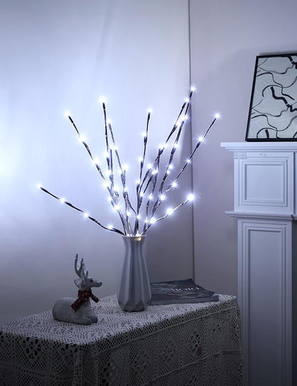 Lighted Branches for Vases Plug in - 6 Pack 24Inch 60 LED Christmas DIY Twig Pathway Lights, Artificial Tree Bendable Xmas Fairy Lights with Stakes for Outdoor Indoor Party Decoration, Pure White