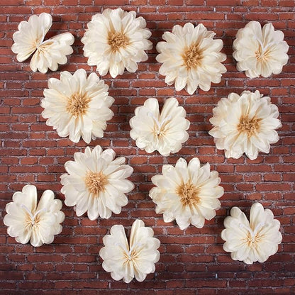 12PCS White Daisy Tissue Paper Pom Poms, Butterfly Birthday Decorations, Butterfly Wedding Wall Decor, Tissue Paper Flower Decoration for Wall Wedding Baby Shower Decor