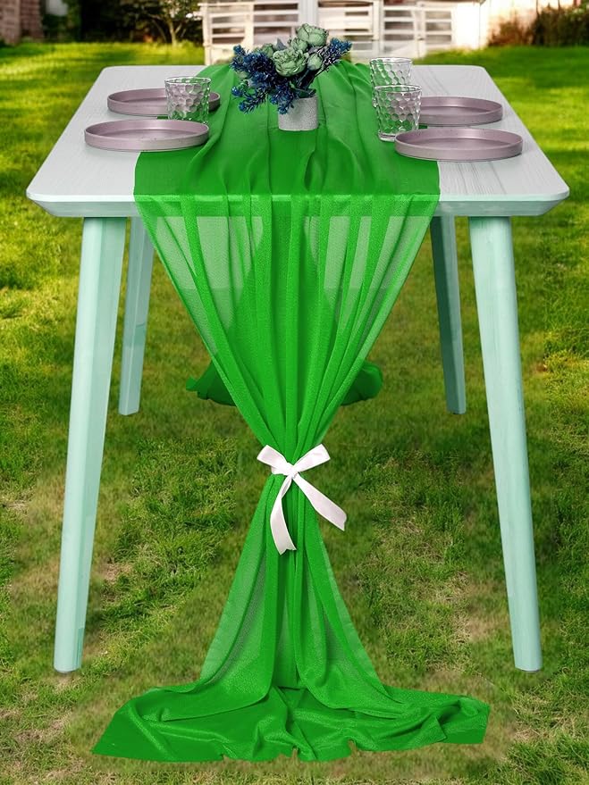 MDS Halloween Chiffon Table Runner - 20 Pack, 29 x 170 Inches, 14ft Each - Sheer Spooky Table Runners for Haunted House Parties, Trick-or-Treat Tables, Witchy Décor, Wedding & Events - Green