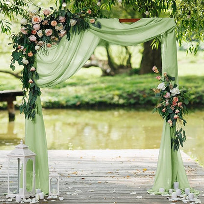 VOK Wedding Arch Draping Fabric Chiffon Fabric, 29in x 18Ft Sheer Chiffon Outdoor Curtain for Wedding Ceremony Birthday Party Decoration (Sage Green,1 Panel)