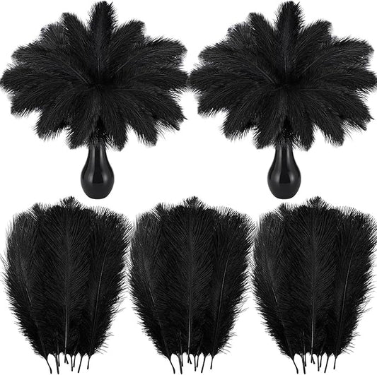 Crowye 60 Pcs Ostrich Feathers Bulk for Centerpieces Craft Ostrich Feathers for Vase Wedding Masquerade Party Home Costume Decorations (10-12 Inch,Black)
