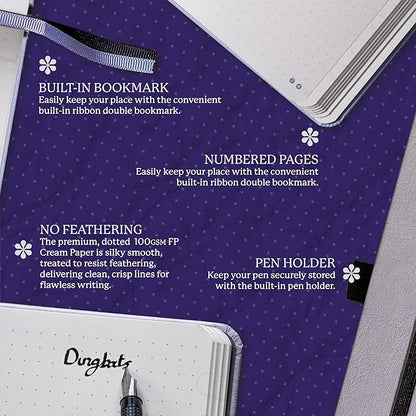Dingbats - Earth Dotted A5 Medium Notebook, Glicine Arctic - Hardcover - Cream 100gsm Ink-Proof Paper - Numbered Pages, Index & Key Pages