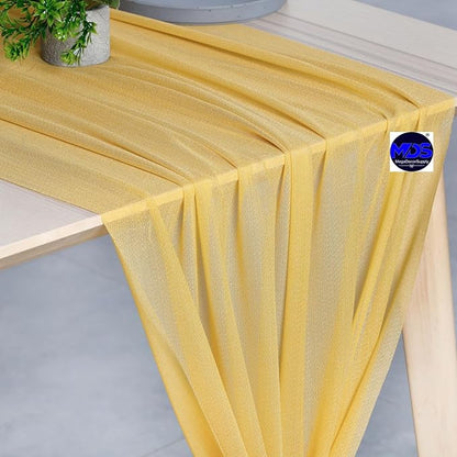 MDS 15 Pack 10ft Chiffon Table Runner 29 x 120 Inches Sheer Wedding Runner Romantic Rustic Table Runner for Wedding Decorations, Birthday Parties, Bridal Shower Party Arch Decor - Gold