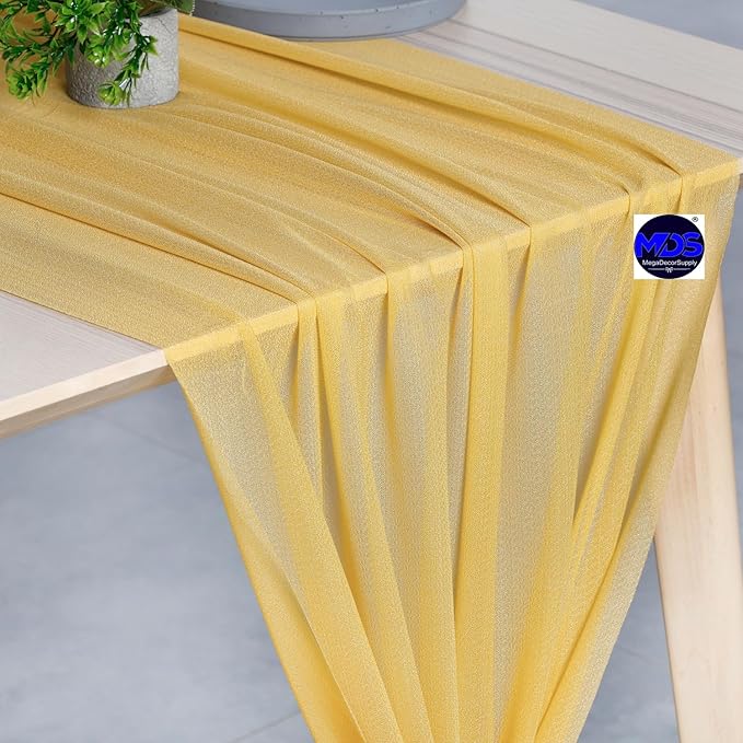 MDS Halloween Chiffon Table Runner - 20 Pack, 29 x 170 Inches, 14ft Each - Sheer Spooky Table Runners for Haunted House Parties, Trick-or-Treat Tables, Witchy Décor, Wedding & Events - Gold