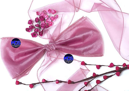 MDS Pack of 50 PCS Organza Chair Sashes Wider Dining Chair Bows Ribbon Tie Back for Wedding Party Birthday Bridal Shower Reception Event Banquet Home Chair Cover Decoration - Dusty Pink