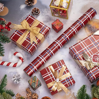 LeZakaa Christmas Red Wrapping Paper Roll, Buffalo Plaid Red for Christmas Winter Holiday Family Gathering, Grid Backing, 17 inches x 32.8 Feet, Mini Roll