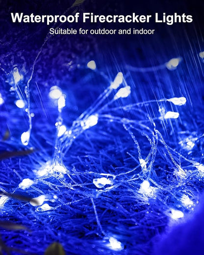 Fairy Lights Battery Operated, Twinkle String Lights Waterproof Silver Wire 5 Feet 60 Led Firecracker Starry Lights for DIY Wreath Home Wedding Party Bedroom Mason Jar Holiday Christmas, Blue
